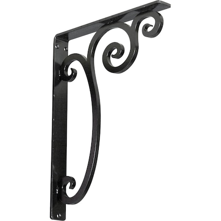 Ekena Millwork Avery Wrought Iron Bracket, (Single center brace), Powder Coated Black 1 1/2"W x 12"D x 15"H BKTM01X12X15SAV
